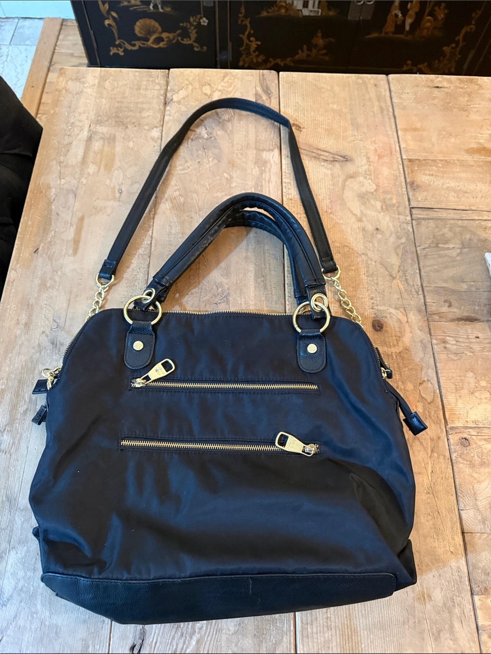 Steve Madden Black Crossbody Tote with Gold Hardware
